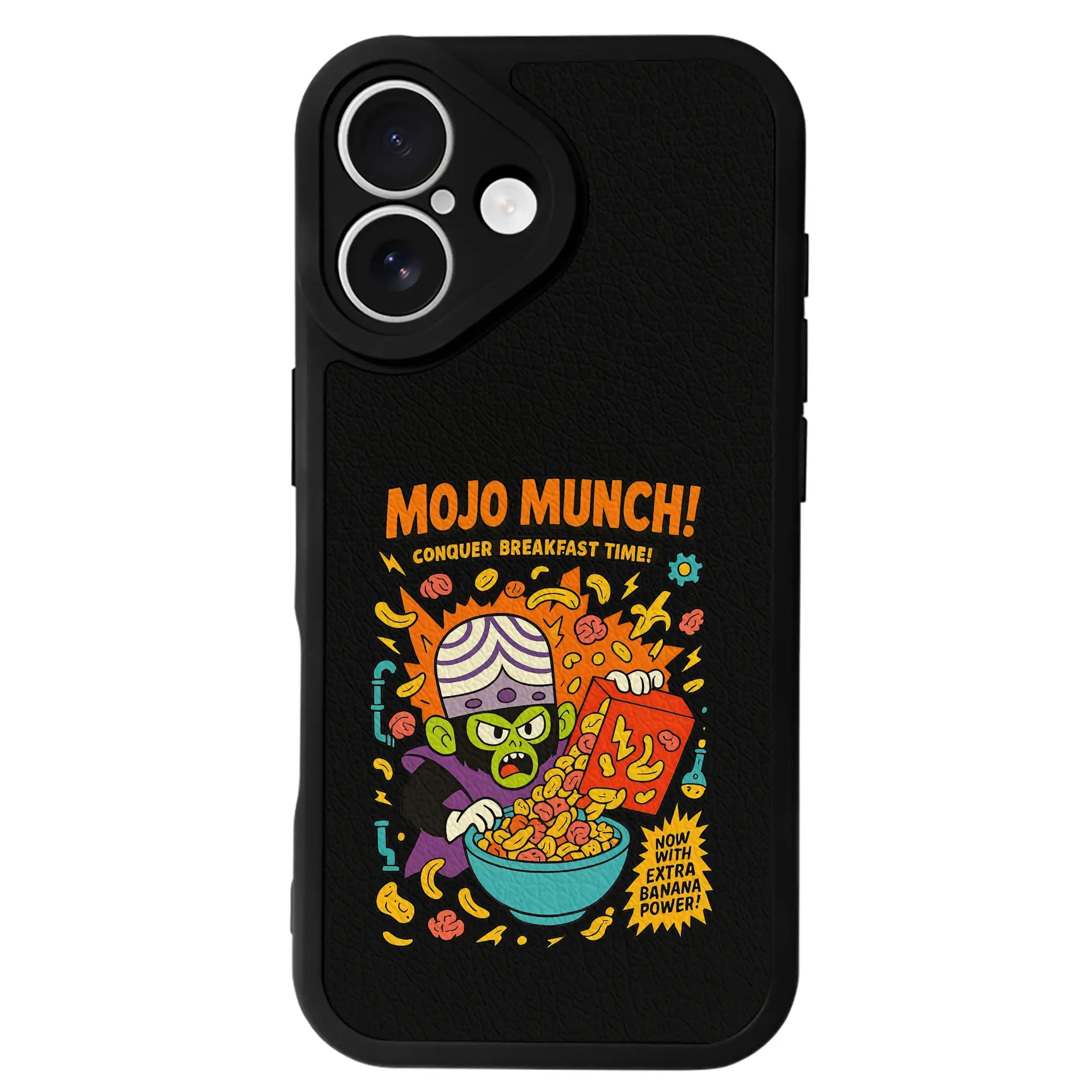 パワパフガールズ グッズ モジョ・ジョジョ - IPhone 16シリーズ対応 ・ シリコンスマホケース ・ レザー調 ・ 高精度フィット ・ 耐衝撃 ・ ワイヤレス充電対応 ・ 精密カット